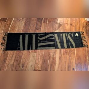 All Saints Oppose Logo Oversized Wool Blend Fringe Olive Green Logo Scarf Nwt ❤️